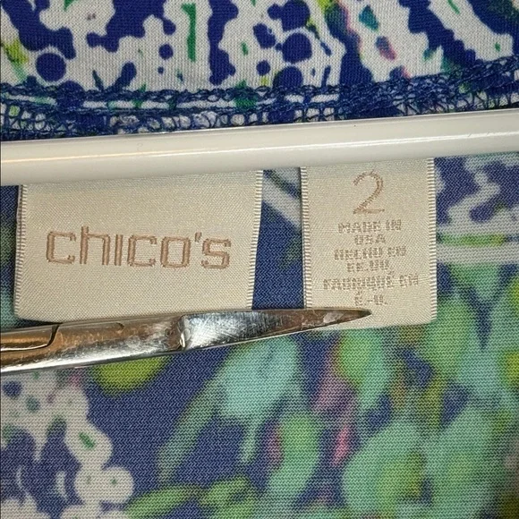 Chico's Blue & Green Paisley V-Neck Short Sleeve Midi Dress Size 2 - Picture 2 of 6